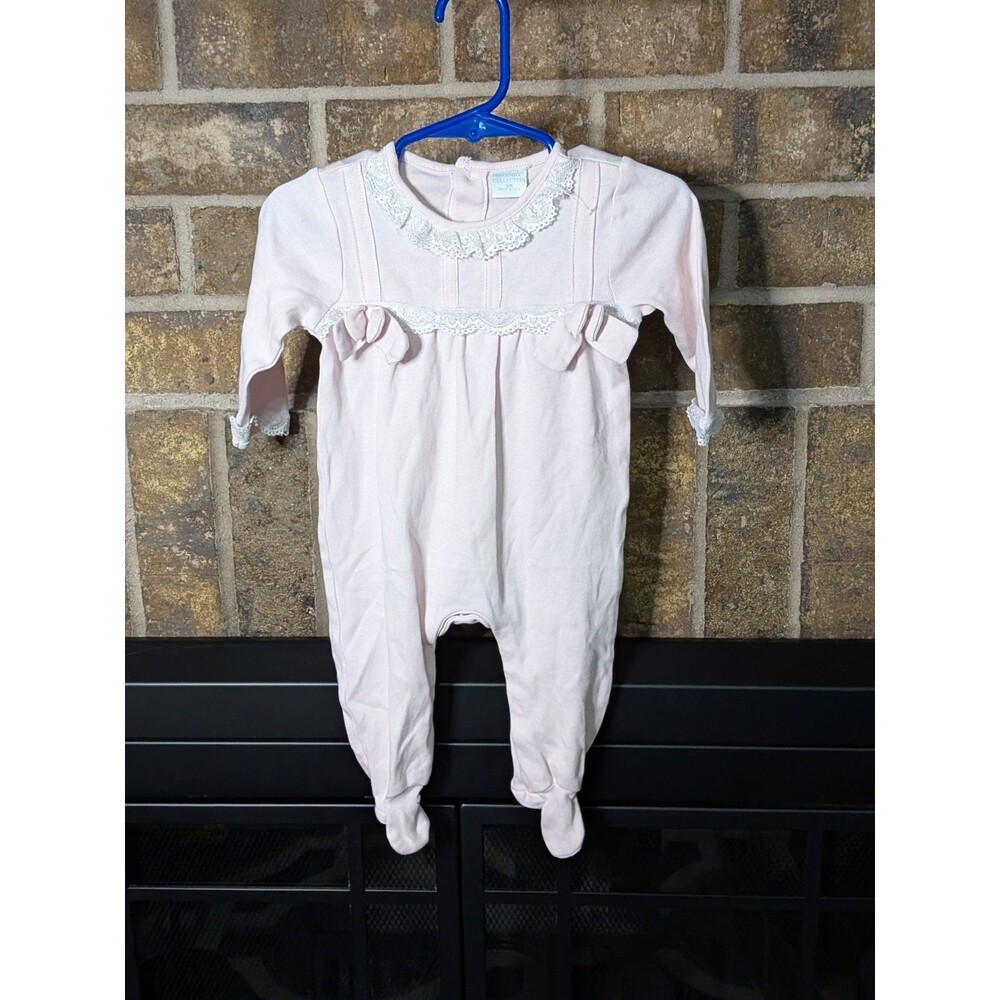 Edgehill Collection Baby Girl Footie 6m Pink Lace Ruffle Bow